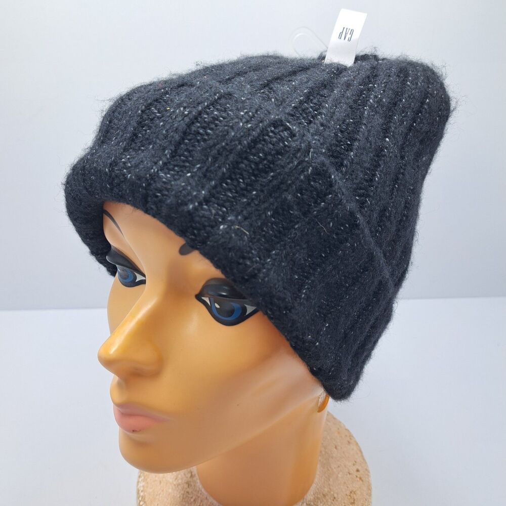 NWT Gap Ribbed Knit Beanie Black Silver Metallic Speckled Winter Hat One Size